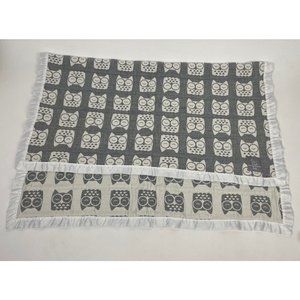 Living Textiles sleepy owl  Muslin Jacquard Blanket Gray White Satin Trim 30"